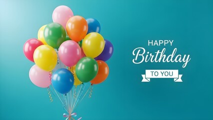 Vibrant birthday celebration with colorful balloons and greeting