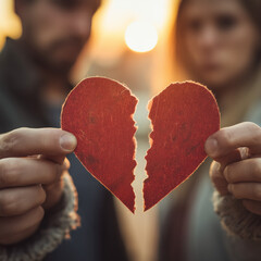 couple holding torn red heart