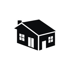 Simple black house illustration on white background viewed from the front