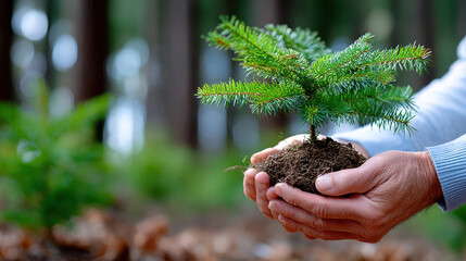 Hands holding tree seedling close-up - symbol of growth and sustainability