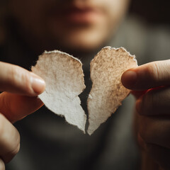person tearing a valentine card in half