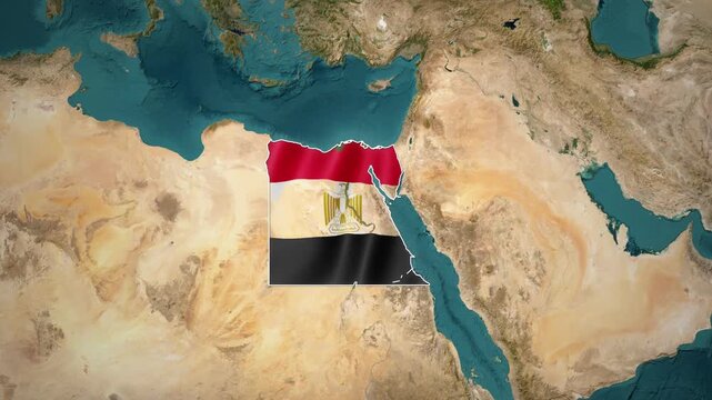 Egypt flag on a map animation of the Middle East region