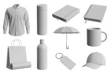 Blank White Merchandise Mockup Set, transparency cut-out pack.