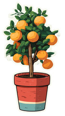 Potted Mandarin Orange Tree Sticker Icon Slim Pot Full Oranges Vector