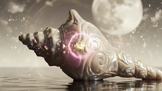 Mohini Ekadashi sacred conch abstract background with moonlit ivory gradient