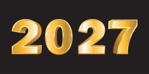 Gold 3D 2027 number on black background. Hand drawn vector icon illustration.