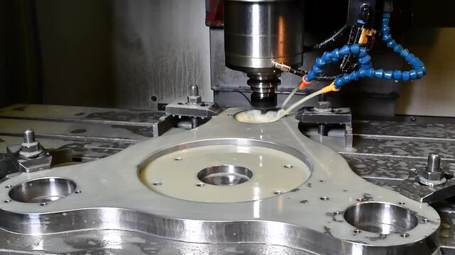 Milling with coolant. Using cutting fluid for metal milling. Material cooling systems.