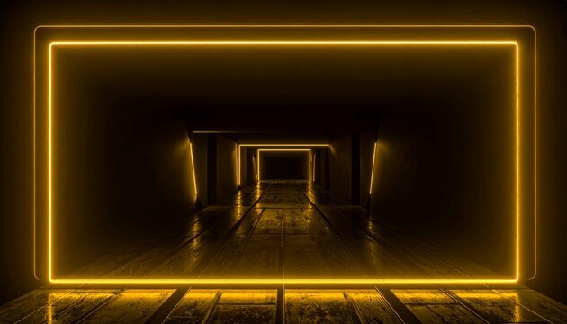 Neon-framed rectangles in black space, pink-to-blue gradient, grid floor, retro-futuristic digital depth. - Powered by Adobe