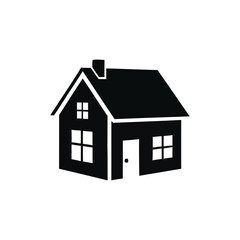 Simple black house illustration with white trim on a plain background
