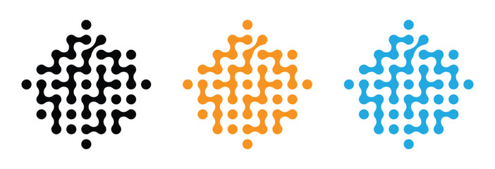 Dot Digital Letter R Icon Logo Design Element. Vibrant network connections.