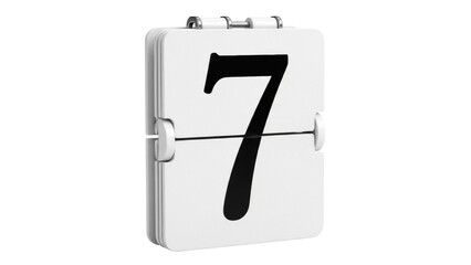 Flip number 7 isolated PNG on transparent background, calendar digit for date display and timekeeping applications