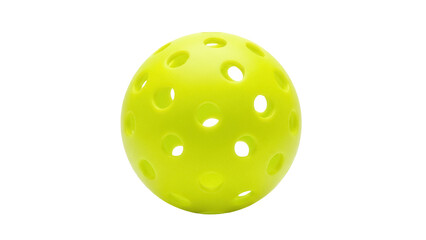 Bright yellow pickleball ball PNG isolated on transparent background, perforated plastic sphere for sports and recreational activities © Maria