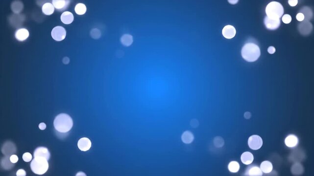 Elegant animated background with shimmering white bokeh particles floating on a deep blue canvas