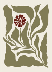 Abstract Boho floral wall decor framed hand drawn illustration