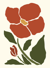 Abstract Boho floral wall decor framed hand drawn illustration