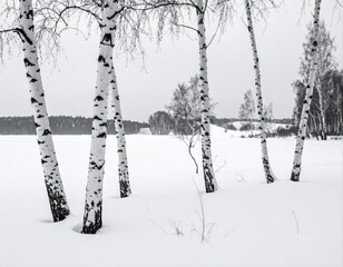 Silent winter scene birch trees in a snowy landscape nature photography minimalist environment calm viewpoint