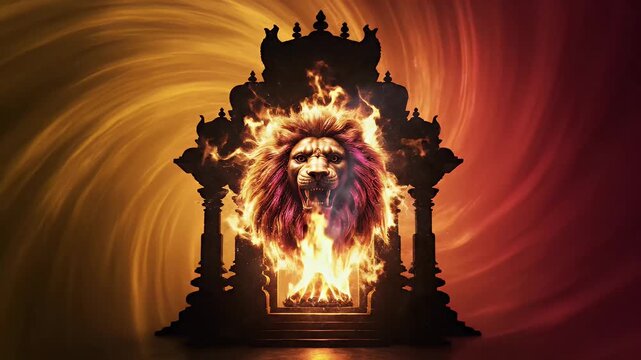 Narasimha Jayanti abstract lion aura energy background with temple doorway and gold to crimson gradient