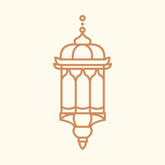 Monoline lantern illustration for Ramadan celebrations. Middle Eastern style hanging lamp icon design.