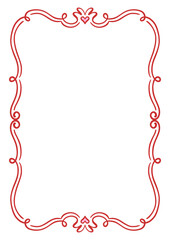 Decorative rectangular vintage frame with red curly line art and tiny hearts. Elegant romantic whimsical border for Valentine's Day, wedding invitations, or greeting cards. Vector illustration