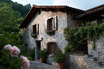 Fototapeta premium Rustic bed and breakfast nestled in a charming old building.