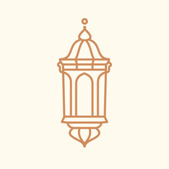 Monoline lantern illustration for Ramadan celebrations. Middle Eastern style hanging lamp icon design.