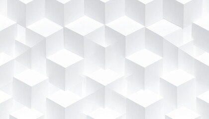 3D white cube pattern, tessellated layout, optical illusion of depth, geometric and modern.