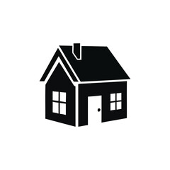 Simple black house illustration on white background