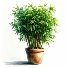 Fototapeta premium Potted Bamboo Plant Thriving, Displayed on White Background. (1)
