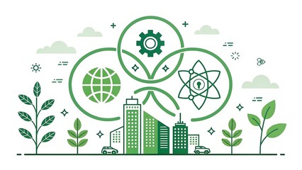Environmental sustainability concept illustrating synergy between ecology, technology, and global society in a green city