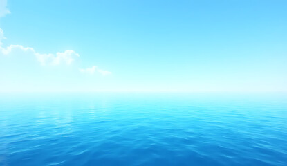 Obraz premium 3d serene, deep-blue sea panorama dominated by a bright, hazy sun over the horizon