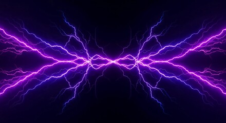 Intense electric arcs creating complex, abstract patterns of purple, blue, and magenta light in a scientific environment, symbolizing power and high energy flow, texture, flux, filament