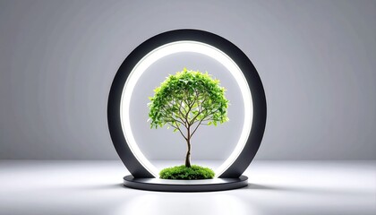 Tree in Modern Circular Display with Soft Lighting