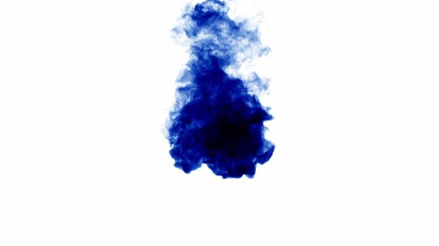 Blue ink dropping and diffusing in white liquid background (4K_24fps)