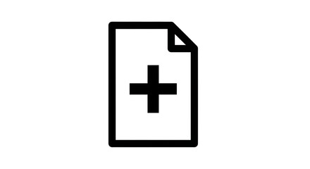 Obraz premium A simple black and white icon of a document with a plus sign