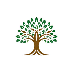 Fototapeta premium Stylized tree illustration featuring brown trunk and green leaves against a stark black background