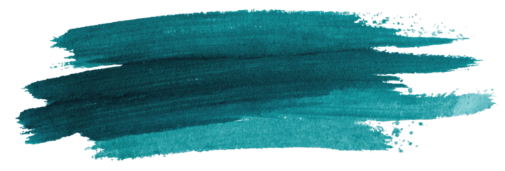 A brushstroke of teal paint, with varying shades and textures, against a stark black background