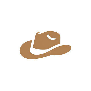 A simple, brown cowboy hat with an outline, floating against a solid black background