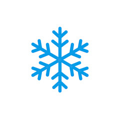 A six-pointed blue ice crystal, a symmetrical shape, set against a stark black background