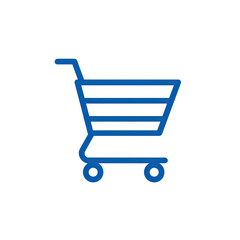 A detailed blue shopping cart icon on a solid black background, showcasing an illustrative design