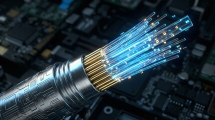 High Speed Fiber Optic Data Transfer and Cyber Security Concept