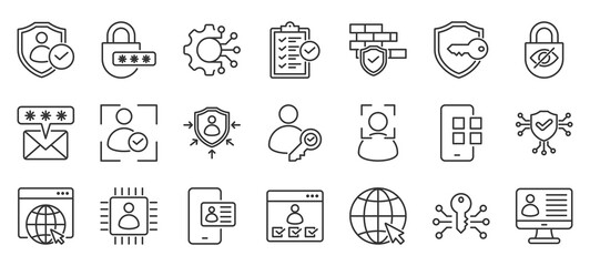 digital identity outline icon pack collection of identity, digital, security, access, technology, identification, information, biometric, authentication, protection icon