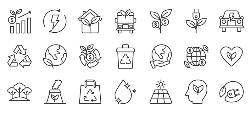 green economy outline icon pack collection of economy, green, ecology, nature, energy, environment, sustainable, business, eco, concept icon