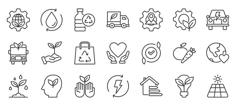 green marketing outline icon pack collection of green, market, business, growth, ecology, sustainable, design, marketing, natural, food icon