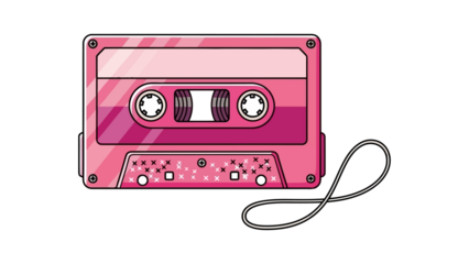 Retro pink cassette tape with a loop, vintage audio media