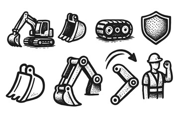Construction tools icon set. Industrial, equipment, worker, safety flat icon collection