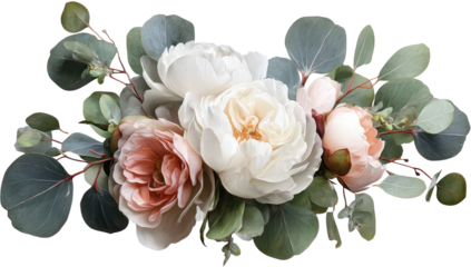 Delicate floral arrangement featuring blush and ivory blooms with soft green foliage