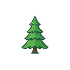 Fototapeta premium Simple, cartoon-style depiction of a green evergreen tree with a brown trunk, centered against black