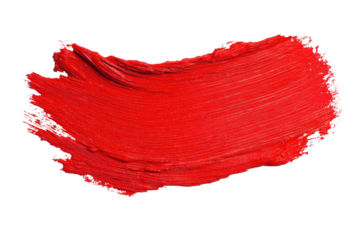 A vibrant, textured smear of bright red paint against a stark black background