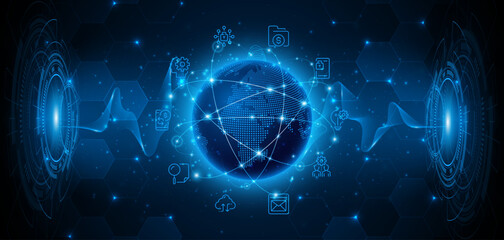 Global connection network background. World map. High-speed internet technology concept or fast wireless data transmission. modern internet network connection technology background