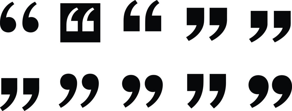 Quotation marks icon set with opening and closing quotes, punctuation symbols for typography and text design flat vector illustration